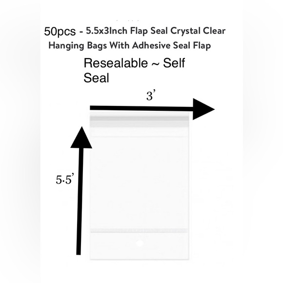 50ct~ 3x5.5” self seal cello bags crystal clear hanger style 🪻🆕🪻 - Picture 4 of 5